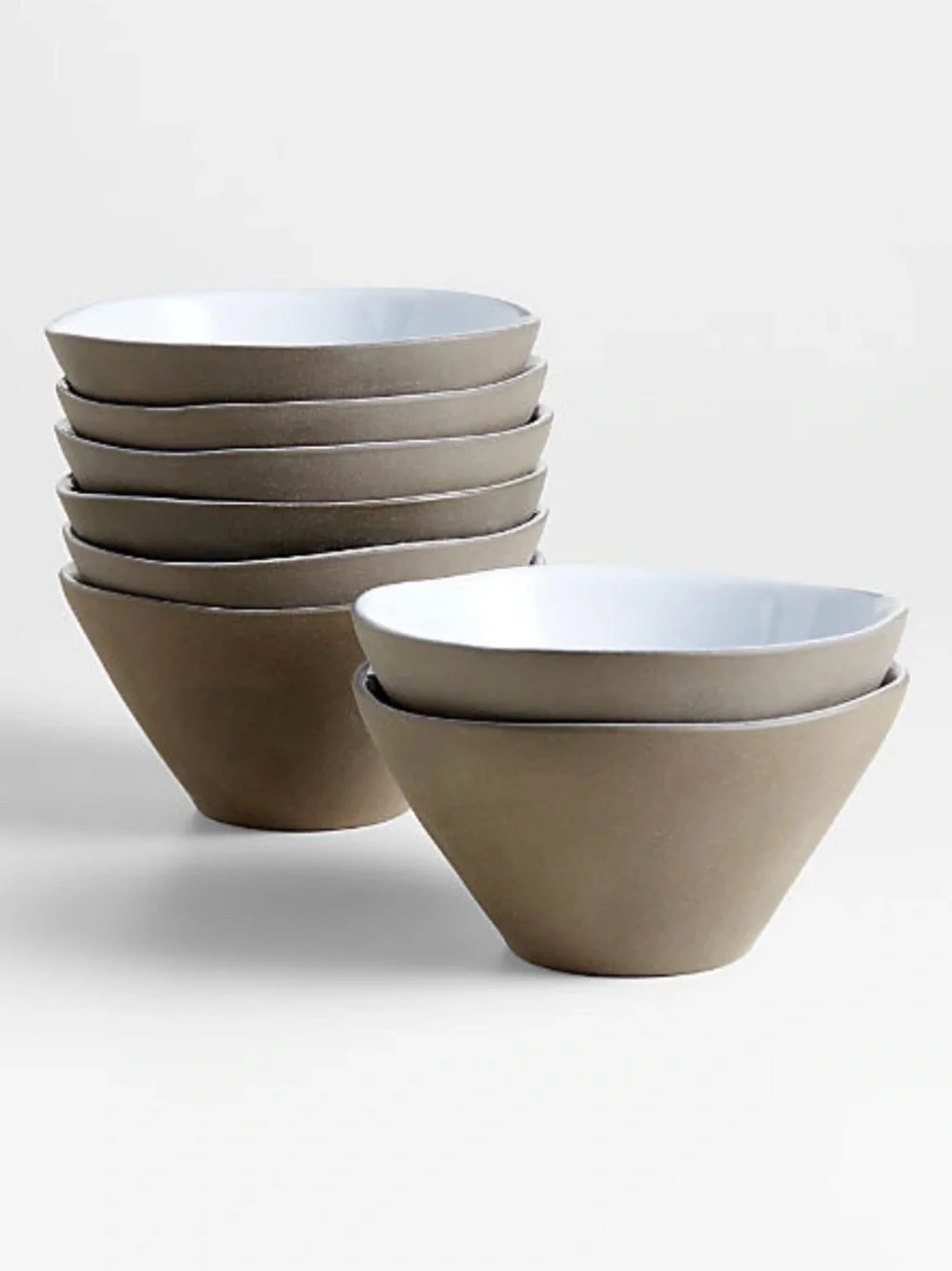 New! Crate&Barrel Taupe Ceramic Bowl with White Interior—Set of 4
